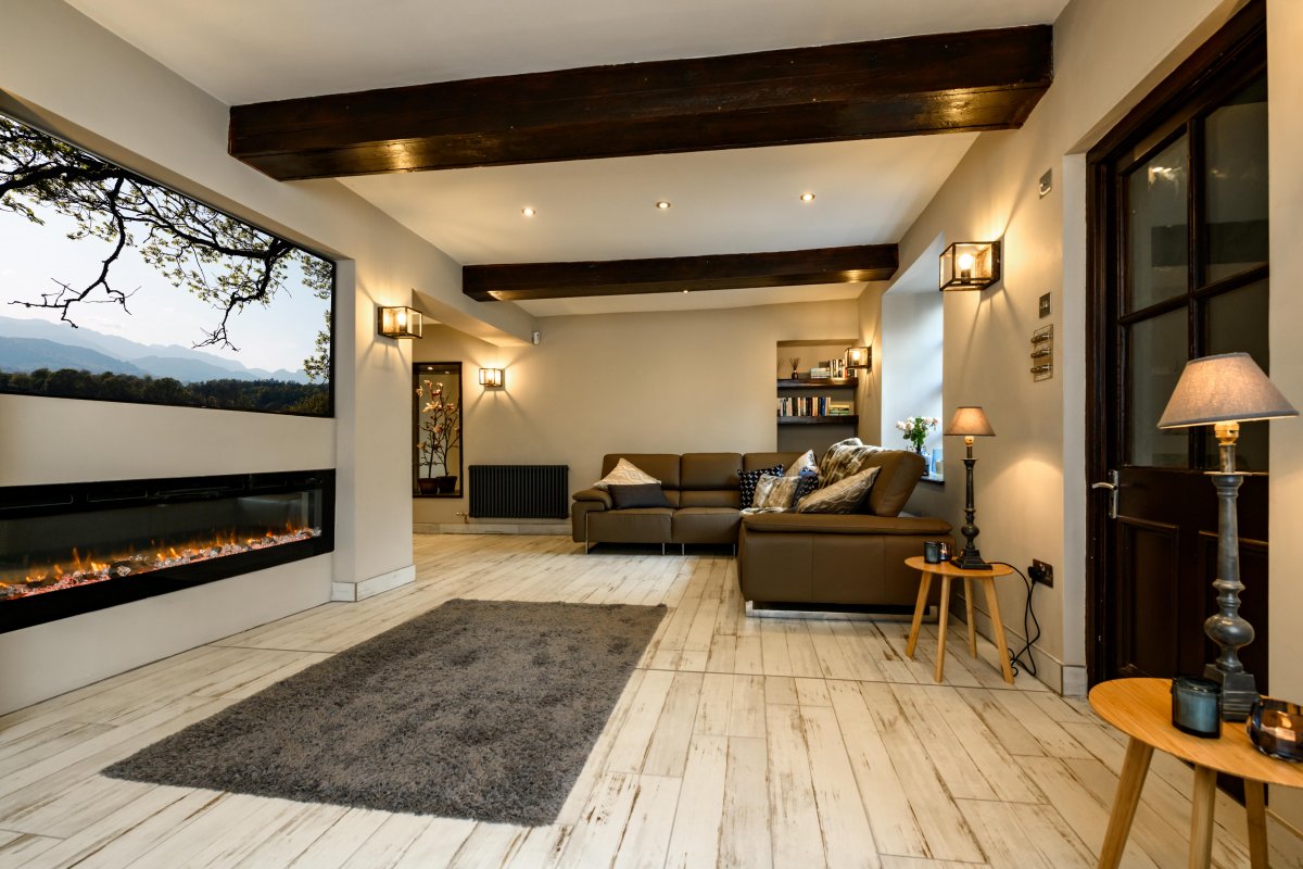 Black Swan Manor - gorgeous contemporary lounge with feature fireplace and views